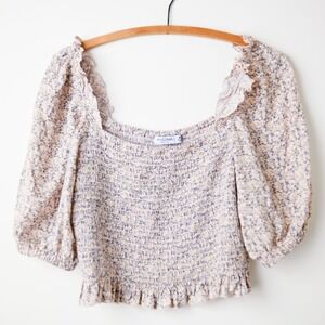 Arizona Smocked Puff Sleeve Crop Top M Floral Cottagecore Romantic Boho Coquette